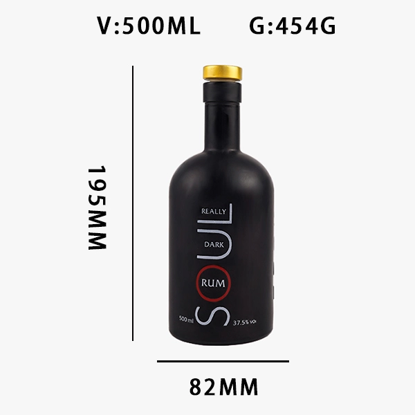 500ml Custom Matte Black Red White Glass Vodka Bottles With Cork