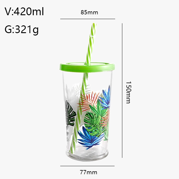 420ML Glass Juice Cups with Straw and Lids