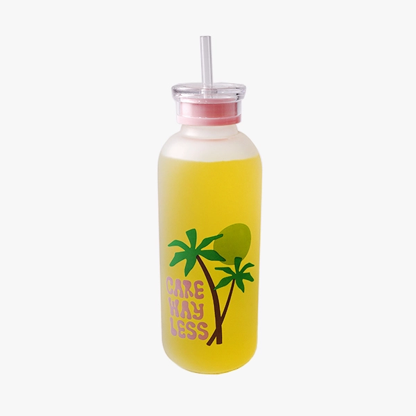 Glass Juice Bottle With Straw