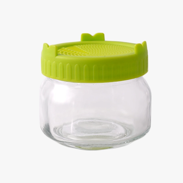 glass jar with plastic lid