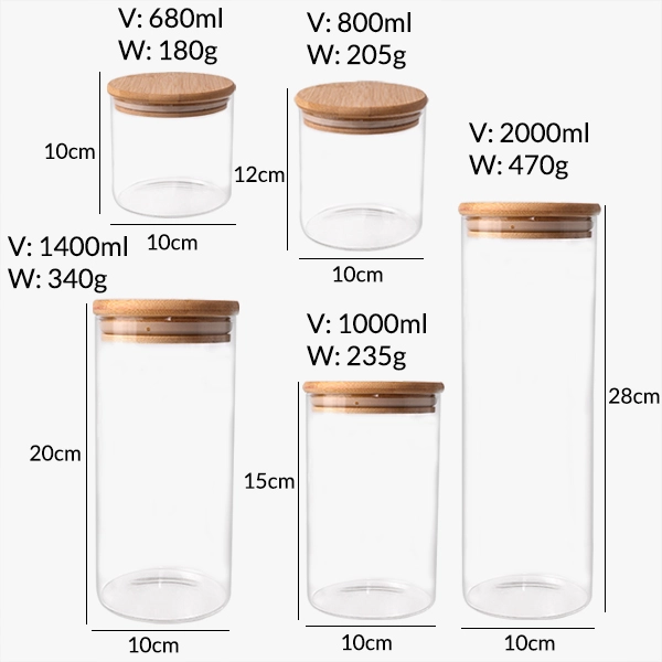 borosilicate glass jar with bamboo lid