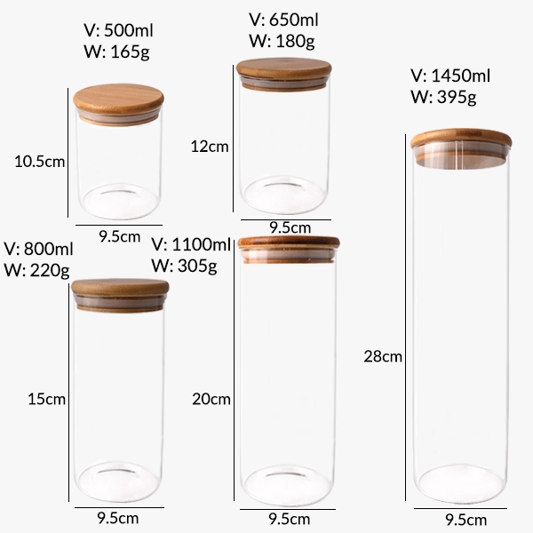 borosilicate glass jar with bamboo lid