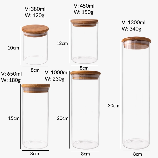borosilicate glass jar with bamboo lid