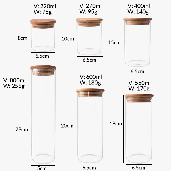 borosilicate glass jar with bamboo lid
