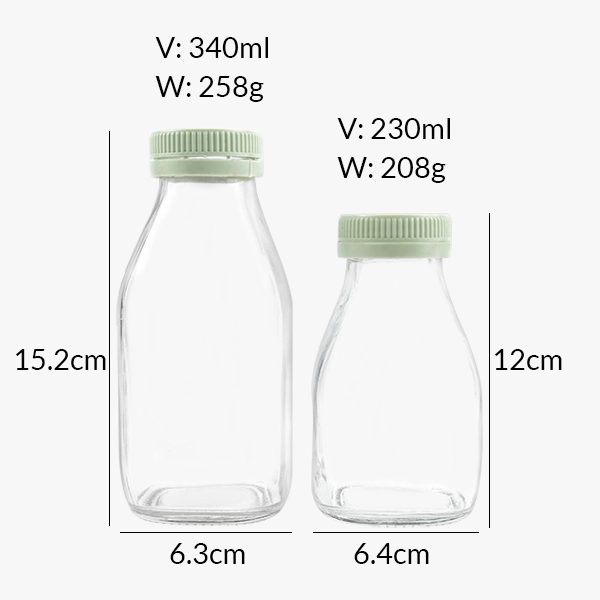 8oz 12oz Glass Milk Bottles with Plastic Lids