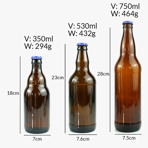 350ml 530ml 750ml Amber Glass Beer Bottle