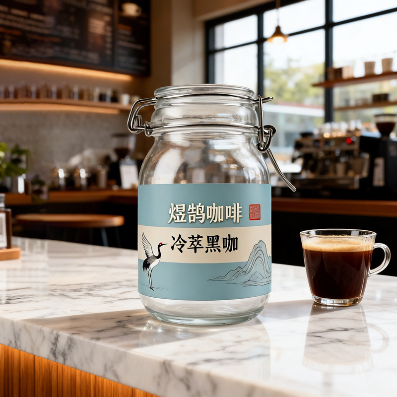 Manufacturer Round Clear Glass Coffee Storage Jar with Glass Clamp Lid